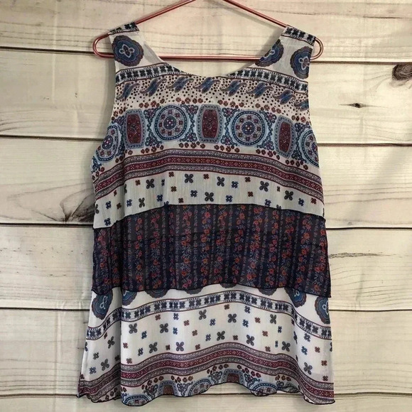 One World Ruffled Layered Sleeveless Lined Top L - Picture 4 of 8